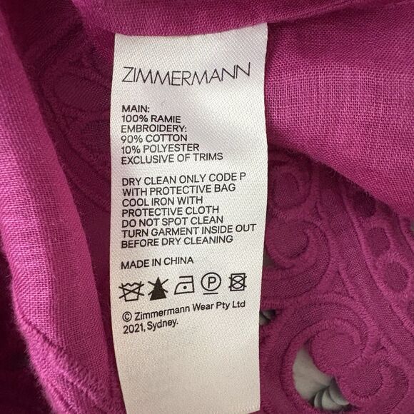 ZIMMERMANN Teddy Scallop Tie Top Pink Fuchsia Blouse Size 2 - Picture 9 of 10